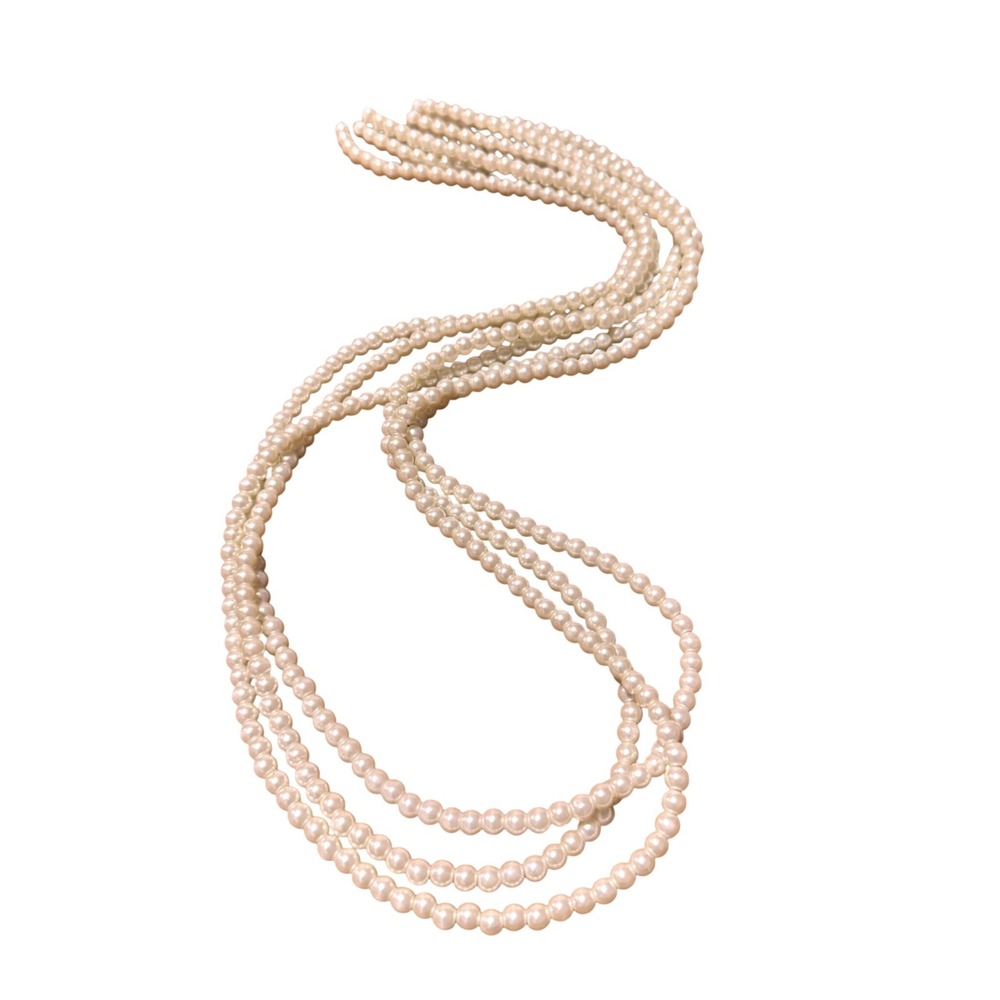 Vintage Style Multi‎ Strand Faux Pearl Necklace Cream Three Layer Lobster Clasp